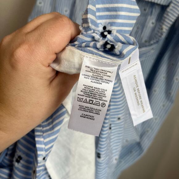 LOFT Wrap Midi Dress L Blue Eyelet 100% Cotton Ruffle Sleeves Summer Sundress - Picture 5 of 9